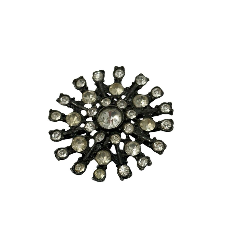 Art Deco Starburst Brooch White Clear Rhinestone Pin Silver Tone Vintage